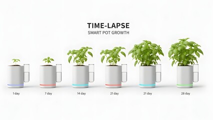 Smart Pot Plant Growth Time Lapse Stages.