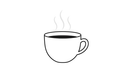 Simple line drawing of a steaming hot coffee cup on a plain white background with a minimalist design.