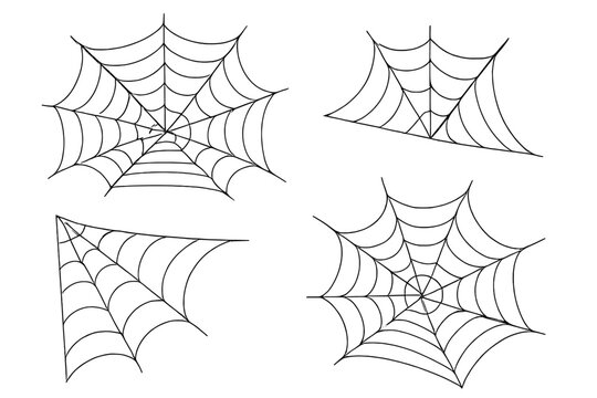 Four Stylized Spider Webs on Gradient Background