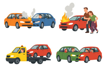 Naklejka premium Car accidents and aftermath illustrations