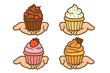 Four Hands Holding Cupcakes with Toppings