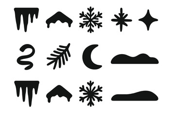 Frosty Icon Collection. Frosty rooftop collection. Filled icon set of frosty rooftop collection: icicle