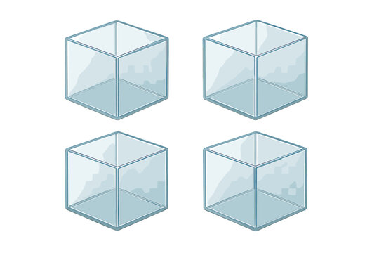 Four transparent glass cubes arranged in a grid