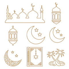 Print Beautiful collection of ramadan and islamic themed line art icons for worship and celebration