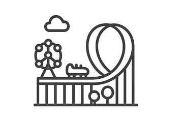 Amusement Park Icon Set with Roller Coaster and Ferris Wheel