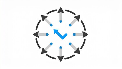 Abstract Clock Design with Arrows Indicating Time and Direction on White Background.