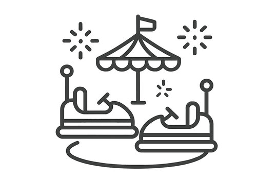 Bumper cars with umbrella and fireworks icon