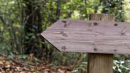 directional. A rustic wooden directional signpost located near a forest path in a natural outdoor setting. travel magazines, destination branding, designed for outdoor magazines and nature guides.
