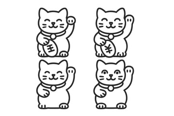 Naklejka premium Four lucky cats with a golden coin