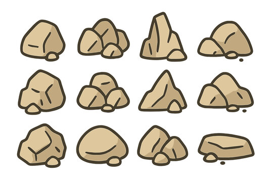 Set of cartoon rocks on a brown background