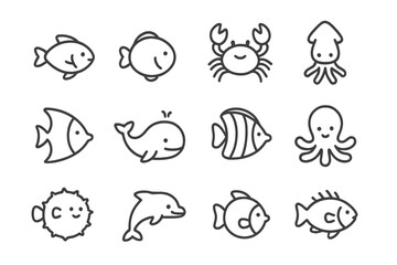 Collection of Cute Ocean Animal Icons