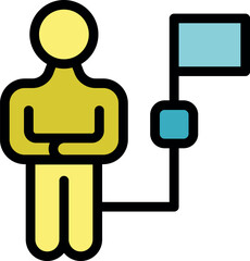 Businessman planning strategy using flowchart and flag, representing business planning and goal setting