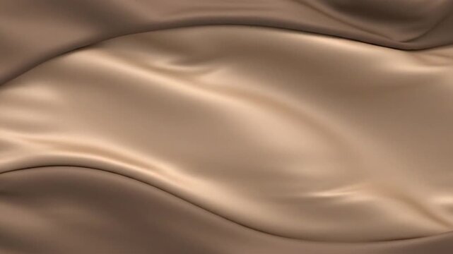 Soft, silky beige fabric ripples with smooth folds and warm highlights, creating a tranquil, abstract texture