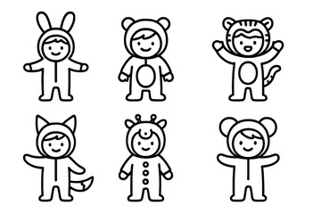 Naklejka premium Cute cartoon animals pajamas characters set