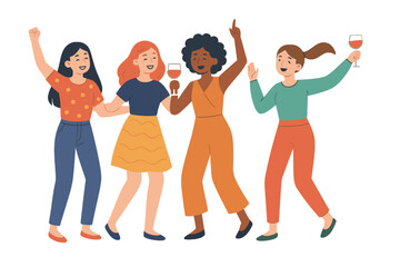 Obraz premium Four diverse friends dancing and celebrating together at a party