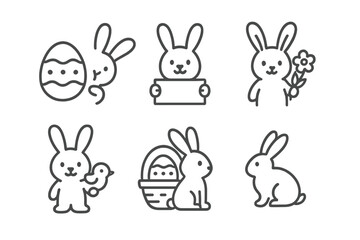 Obraz premium Easter Bunny Icons Set on Dark Background