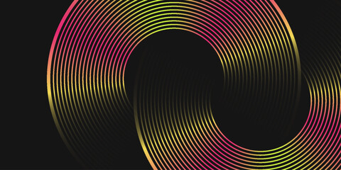 Dark geometric abstract background with overlapping circular lines in space. Modern graphic design element. eps10