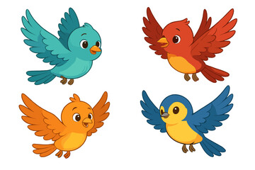 Fototapeta premium Four Cartoon Birds Flying
