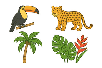 Obraz premium Jungle Animals and Plants with Neon Glow