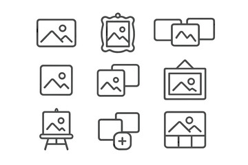 Collection of image gallery icons on a dark background