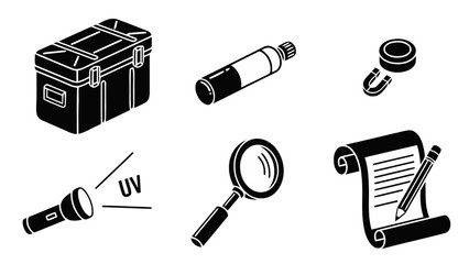Essential Contemporary Science and Investigation Tools Vector Icon Set