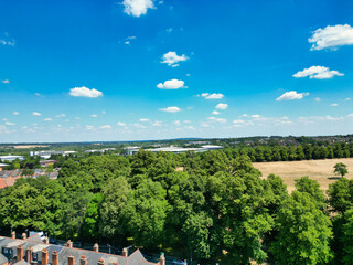 High Angle Street View and Buildings at Central Reading London City and Town Centre. Aerial Drone Tour of England United Kingdom. July 11th, 2025. 