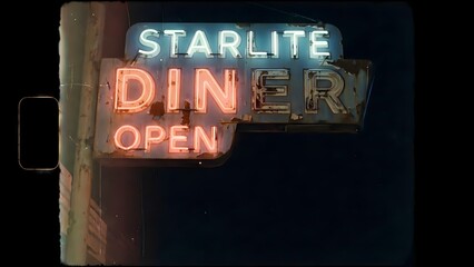 Neon Starlite Diner Sign at Night.