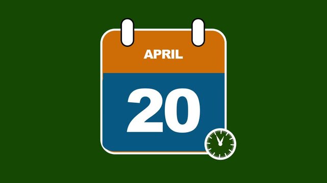 Calendar page for April 20th with a clock icon, set against a green backdrop twentieth date
