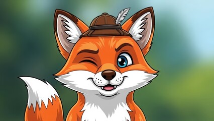 Obraz premium red fox cartoon one eye