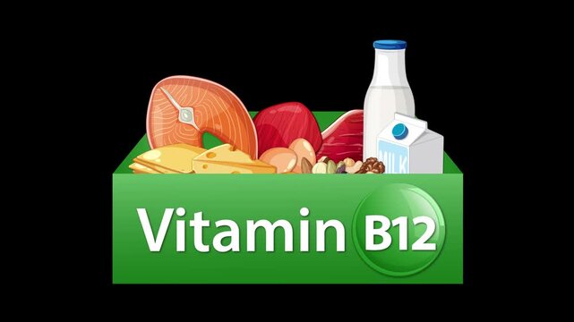 Vitamin B12 Food Sources Emerging From Green Box Animation