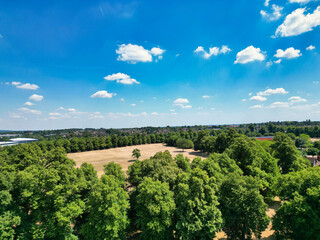 High Angle Street View and Buildings at Central Reading London City and Town Centre. Aerial Drone Tour of England United Kingdom. July 11th, 2025. 