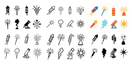Festive fireworks icon collection