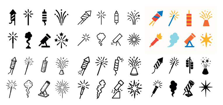 Festive fireworks icon collection