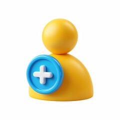 3D user avatar with add plus button, create account register new member icon isolated on transparent background