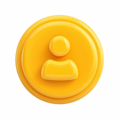 3D yellow user profile avatar button icon, account member symbol isolated on transparent background