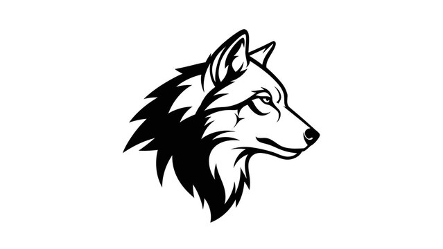 Black and white wolf head illustration with fierce expression