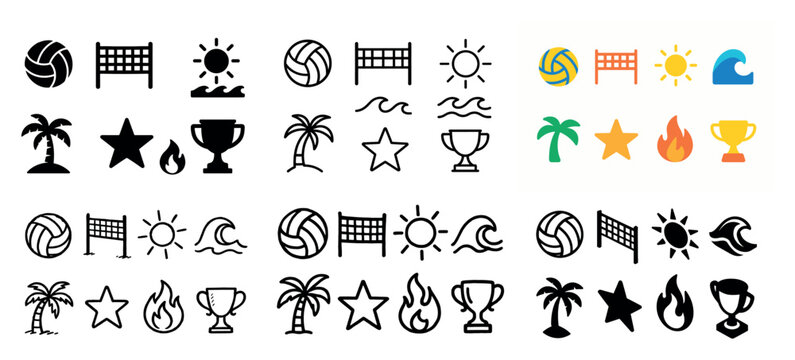 Summer beach icons with sports and nature