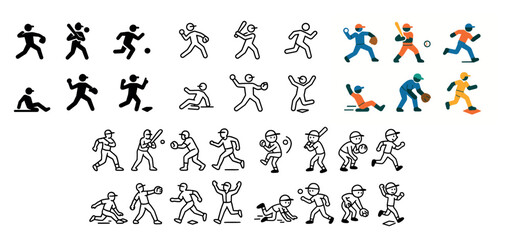 Naklejka premium Baseball player action icons set