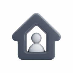 3D dark house icon with user profile inside, home account login symbol isolated on transparent background