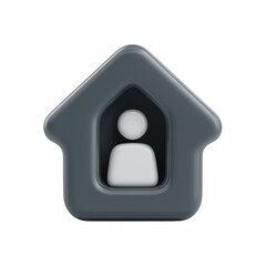 3D dark house icon with user profile inside, home account login symbol isolated on transparent background