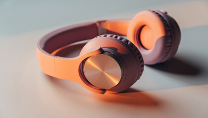 Orange and lavender wireless headphones perfect for music lovers. Suitable for electronic stores, tech blogs, or musicrelated designs. Vibrant colors stand out.
