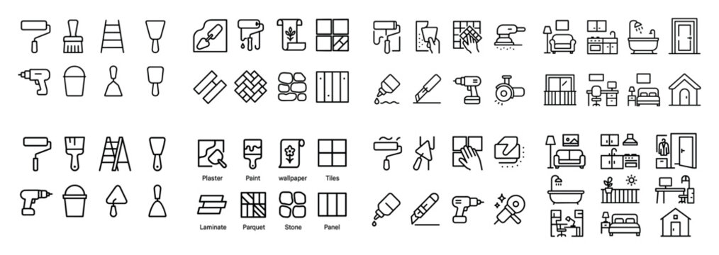 Home renovation icons and tools