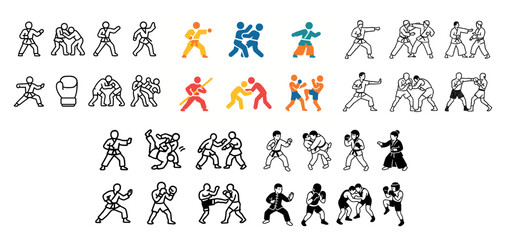 Martial arts icons collection varied styles