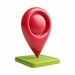 3D red location pin on map base icon, GPS navigation marker isolated on transparent background
