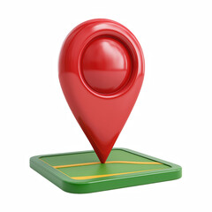 3D red location pin on map base icon, GPS navigation marker isolated on transparent background