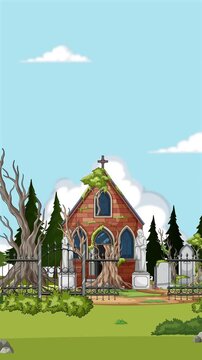 Side-Scrolling Animation of Abandoned Rural Town Landmarks