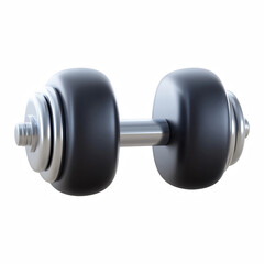 3D black dumbbell weight icon with metal handle, fitness gym equipment isolated on transparent background