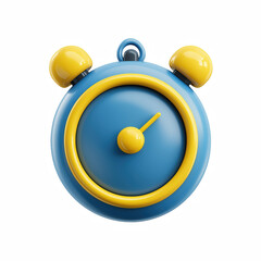3D glossy blue and yellow alarm clock icon, cute cartoon time reminder isolated on transparent background