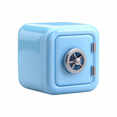 3D glossy blue safe deposit box with combination lock, cute minimal icon isolated on transparent background