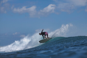 Surfer Carving Sharp Turn On Breaking Wave